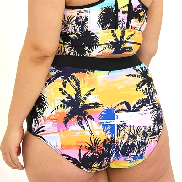 ❤️NWT VINTAGE TORRID SWIM BOTTOM - HIGH RISE POCKETS TROPICAL SUNSET SWIM BRIEF - Picture 3 of 11